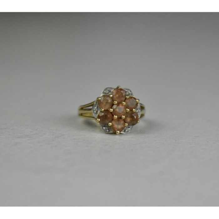 925 Sterling Silver Gold Plated Hessonite & Quartz Ring Size 6.5