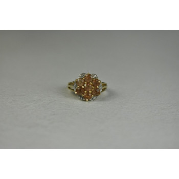 925 Sterling Silver Gold Plated Hessonite & Quartz Ring Size 6.5