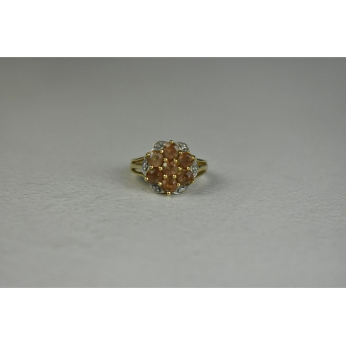 925 Sterling Silver Gold Plated Hessonite & Quartz Ring Size 6.5