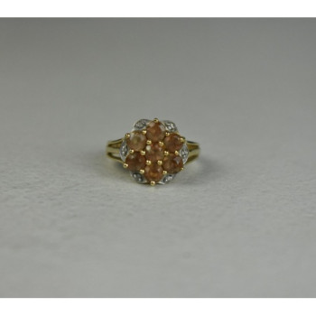 925 Sterling Silver Gold Plated Hessonite & Quartz Ring Size 6.5