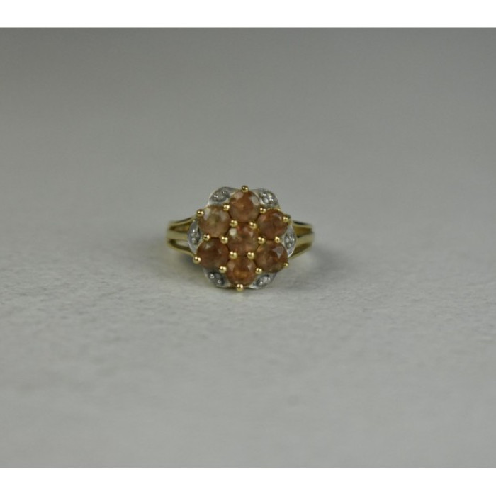 925 Sterling Silver Gold Plated Hessonite & Quartz Ring Size 6.5