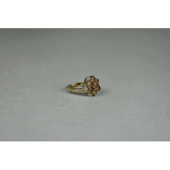 925 Sterling Silver Gold Plated Hessonite & Quartz Ring Size 6.5