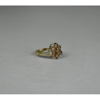 925 Sterling Silver Gold Plated Hessonite & Quartz Ring Size 6.5
