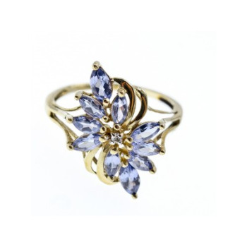 14K YELLOW GOLD TANZANITE & DIAMOND RING SIZE 10