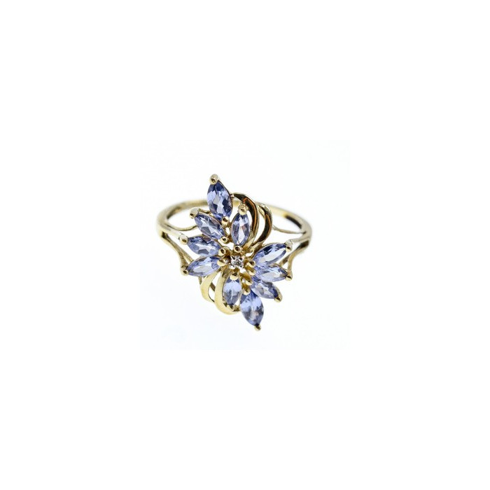 14K YELLOW GOLD TANZANITE & DIAMOND RING SIZE 10