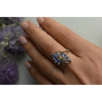 14K YELLOW GOLD TANZANITE & DIAMOND RING SIZE 10