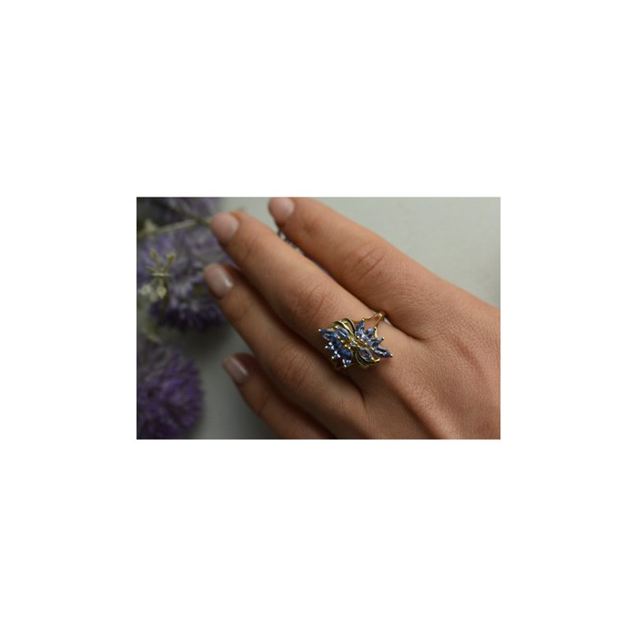 14K YELLOW GOLD TANZANITE & DIAMOND RING SIZE 10