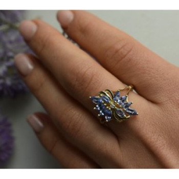 14K Yellow Gold Tanzanite & Diamond Ring Size 10