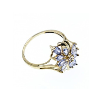 14K YELLOW GOLD TANZANITE & DIAMOND RING SIZE 10