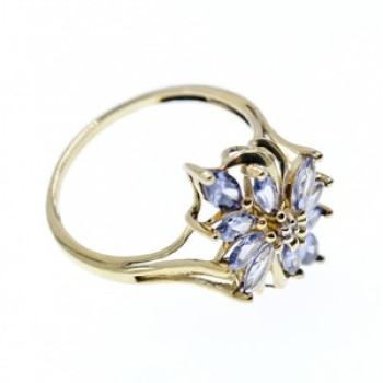 14K Yellow Gold Tanzanite & Diamond Ring Size 10
