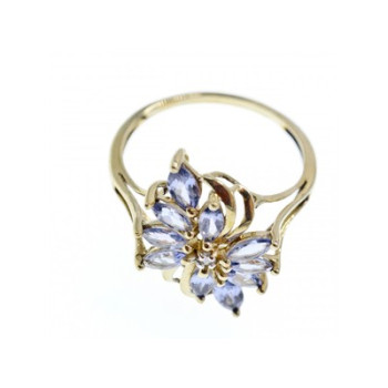 14K YELLOW GOLD TANZANITE & DIAMOND RING SIZE 10
