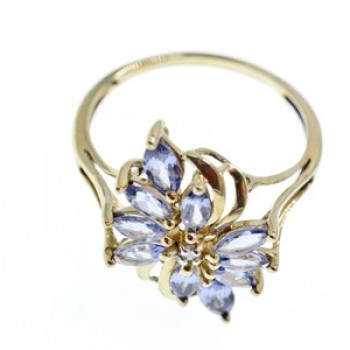 14K Yellow Gold Tanzanite & Diamond Ring Size 10
