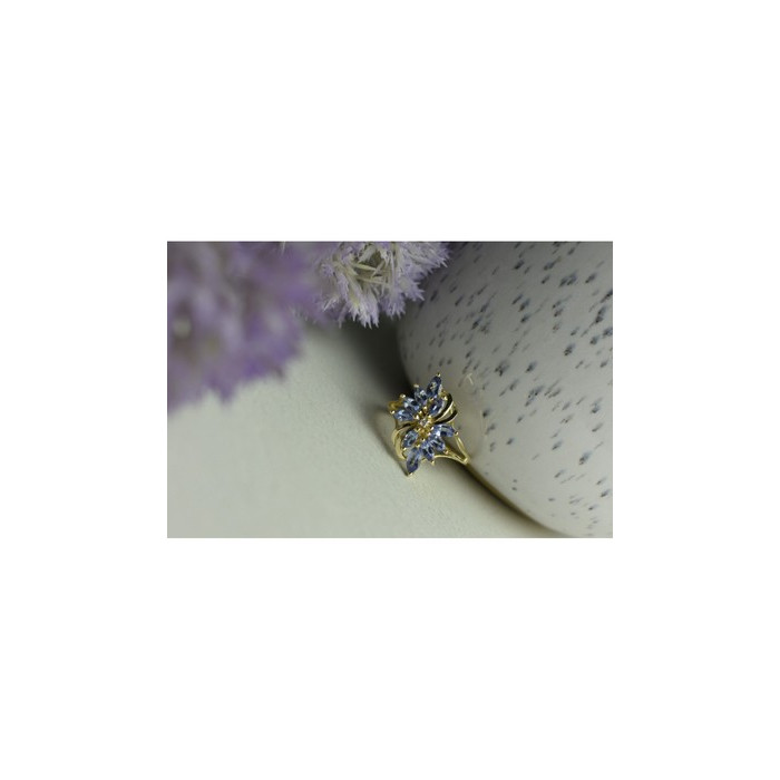 14K YELLOW GOLD TANZANITE & DIAMOND RING SIZE 10