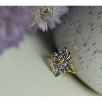 14K Yellow Gold Tanzanite & Diamond Ring Size 10