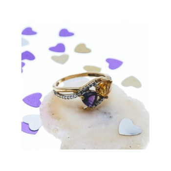 10K YELLOW / WHITE GOLD AMETHYST & HELIODOR RING SIZE 5.5