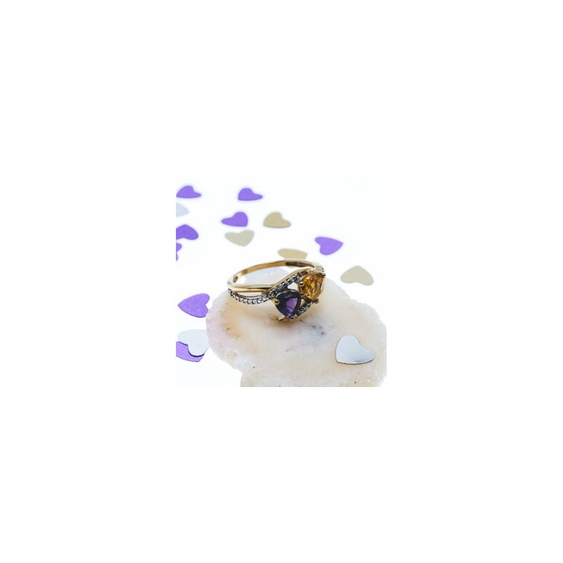 10K YELLOW / WHITE GOLD AMETHYST & HELIODOR RING SIZE 5.5