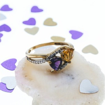 10K Yellow / White Gold Amethyst & Heliodor Ring Size 5.5