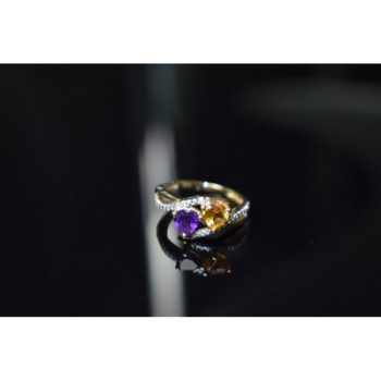 10K YELLOW / WHITE GOLD AMETHYST & HELIODOR RING SIZE 5.5