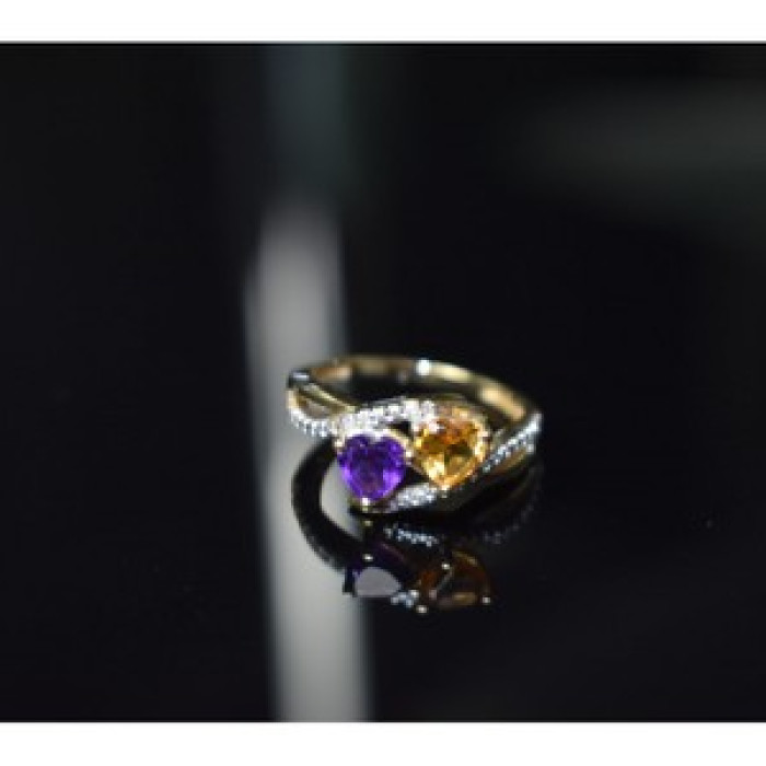 10K Yellow / White Gold Amethyst & Heliodor Ring Size 5.5
