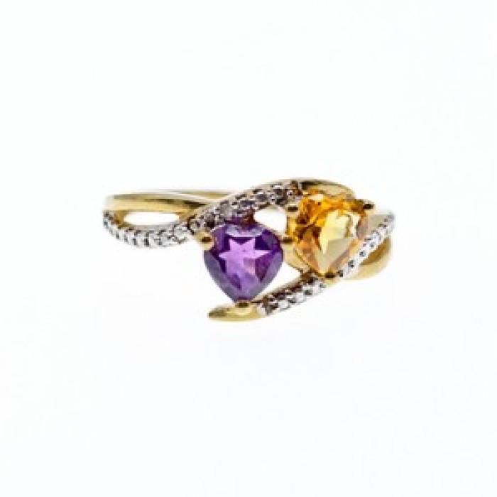 10K Yellow / White Gold Amethyst & Heliodor Ring Size 5.5