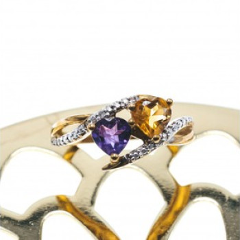 10K Yellow / White Gold Amethyst & Heliodor Ring Size 5.5