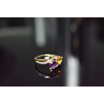 10K YELLOW / WHITE GOLD AMETHYST & HELIODOR RING SIZE 5.5