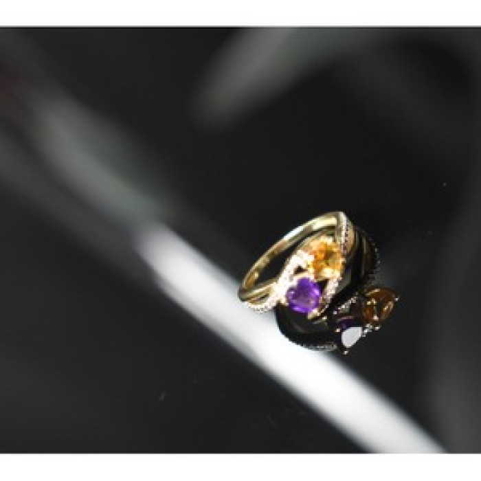 10K Yellow / White Gold Amethyst & Heliodor Ring Size 5.5