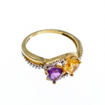 10K Yellow / White Gold Amethyst & Heliodor Ring Size 5.5