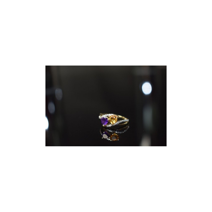 10K YELLOW / WHITE GOLD AMETHYST & HELIODOR RING SIZE 5.5