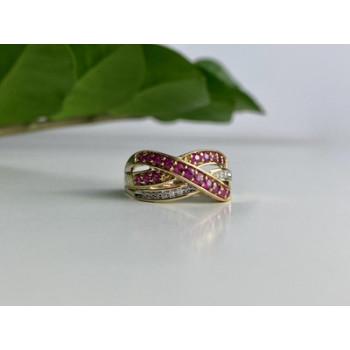 10K YELLOW GOLD RUBY & WHITE SAPPHIRE RING SIZE 10