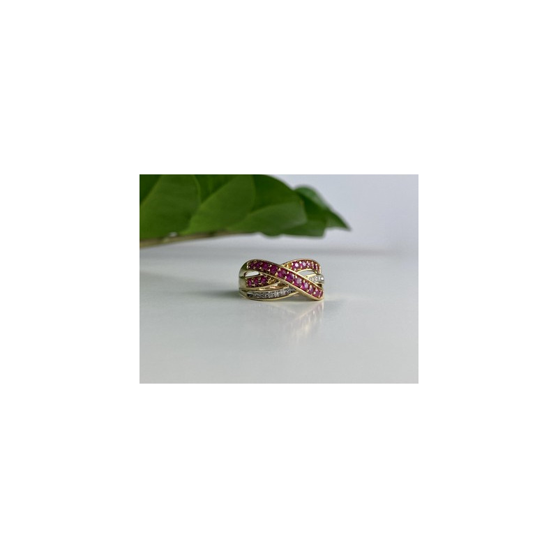 10K YELLOW GOLD RUBY & WHITE SAPPHIRE RING SIZE 10