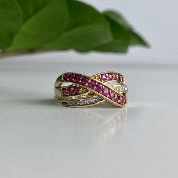10K Yellow Gold Ruby & White Sapphire Ring Size 10