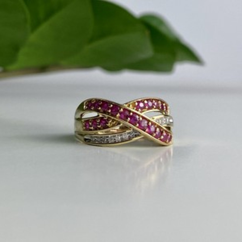 10K Yellow Gold Ruby & White Sapphire Ring Size 10