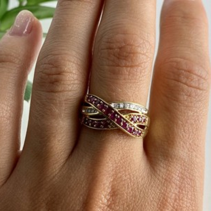 10K Yellow Gold Ruby & White Sapphire Ring Size 10