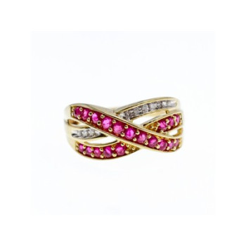 10K YELLOW GOLD RUBY & WHITE SAPPHIRE RING SIZE 10