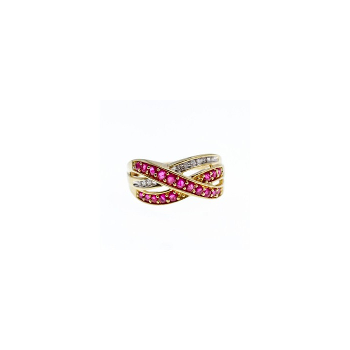 10K YELLOW GOLD RUBY & WHITE SAPPHIRE RING SIZE 10