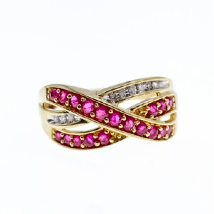 10K Yellow Gold Ruby & White Sapphire Ring Size 10