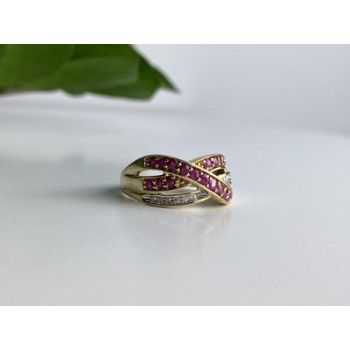 10K YELLOW GOLD RUBY & WHITE SAPPHIRE RING SIZE 10
