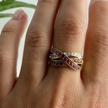 10K Yellow Gold Ruby & White Sapphire Ring Size 10