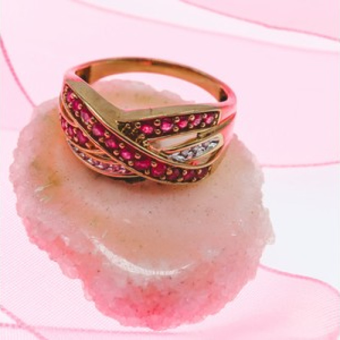 10K Yellow Gold Ruby & White Sapphire Ring Size 10