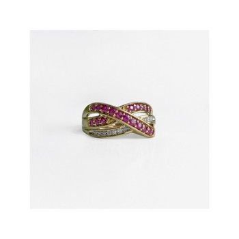 10K YELLOW GOLD RUBY & WHITE SAPPHIRE RING SIZE 10