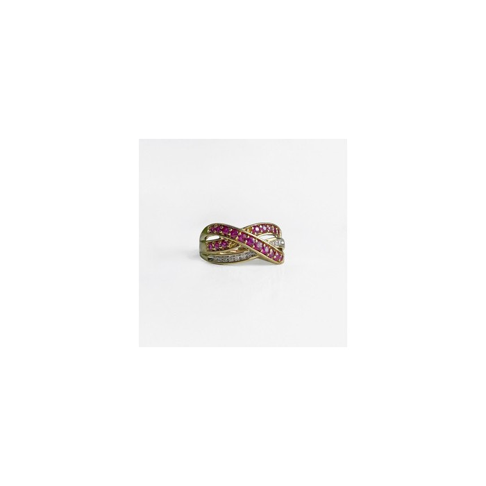 10K YELLOW GOLD RUBY & WHITE SAPPHIRE RING SIZE 10