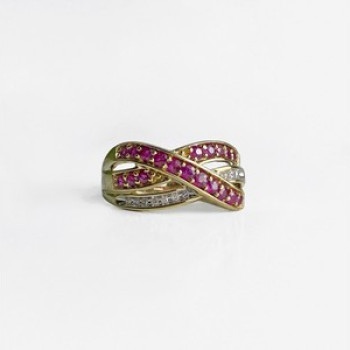 10K Yellow Gold Ruby & White Sapphire Ring Size 10