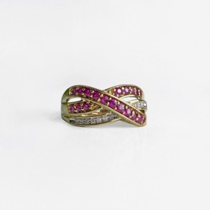 10K Yellow Gold Ruby & White Sapphire Ring Size 10