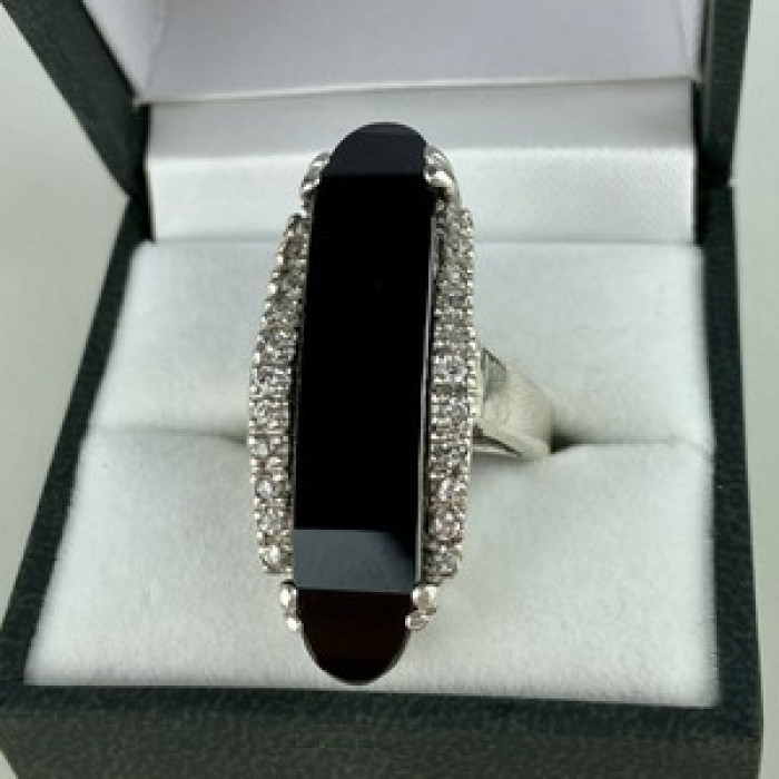 925 Sterling Silver Nephrite & Quartz Ring Size 8