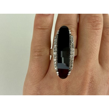 925 STERLING SILVER NEPHRITE & QUARTZ RING SIZE 8