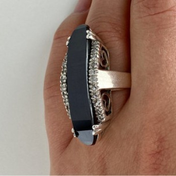 925 Sterling Silver Nephrite & Quartz Ring Size 8