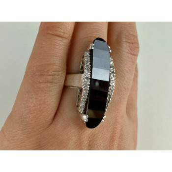 925 STERLING SILVER NEPHRITE & QUARTZ RING SIZE 8