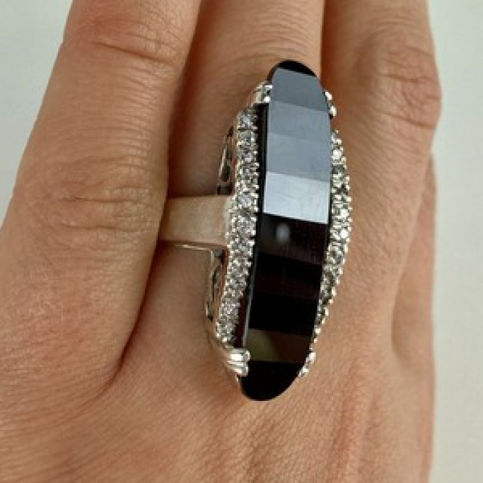 925 Sterling Silver Nephrite & Quartz Ring Size 8