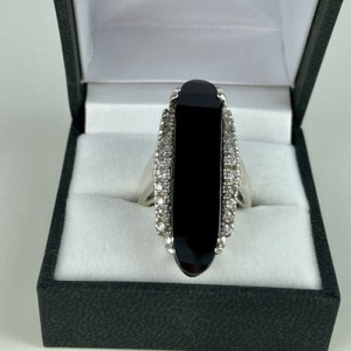 925 Sterling Silver Nephrite & Quartz Ring Size 8